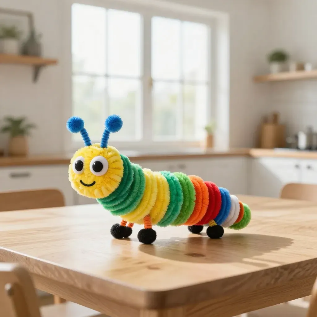 A twisted stick to roll a wiggly caterpillar, fun and cute. 🐛   #kindergartencrafts #parentchildcrafts #creativehandicr… [Video] | Caterpillar made from pipe cleaners, Pipe cleaner worms on a string, Catapiller crafts for kids