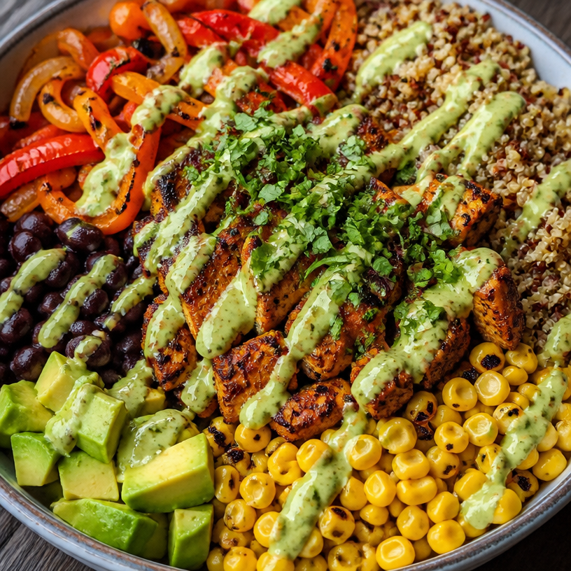 Vibrant Vegan Fajita Bowl with Quinoa and Roasted Peppers