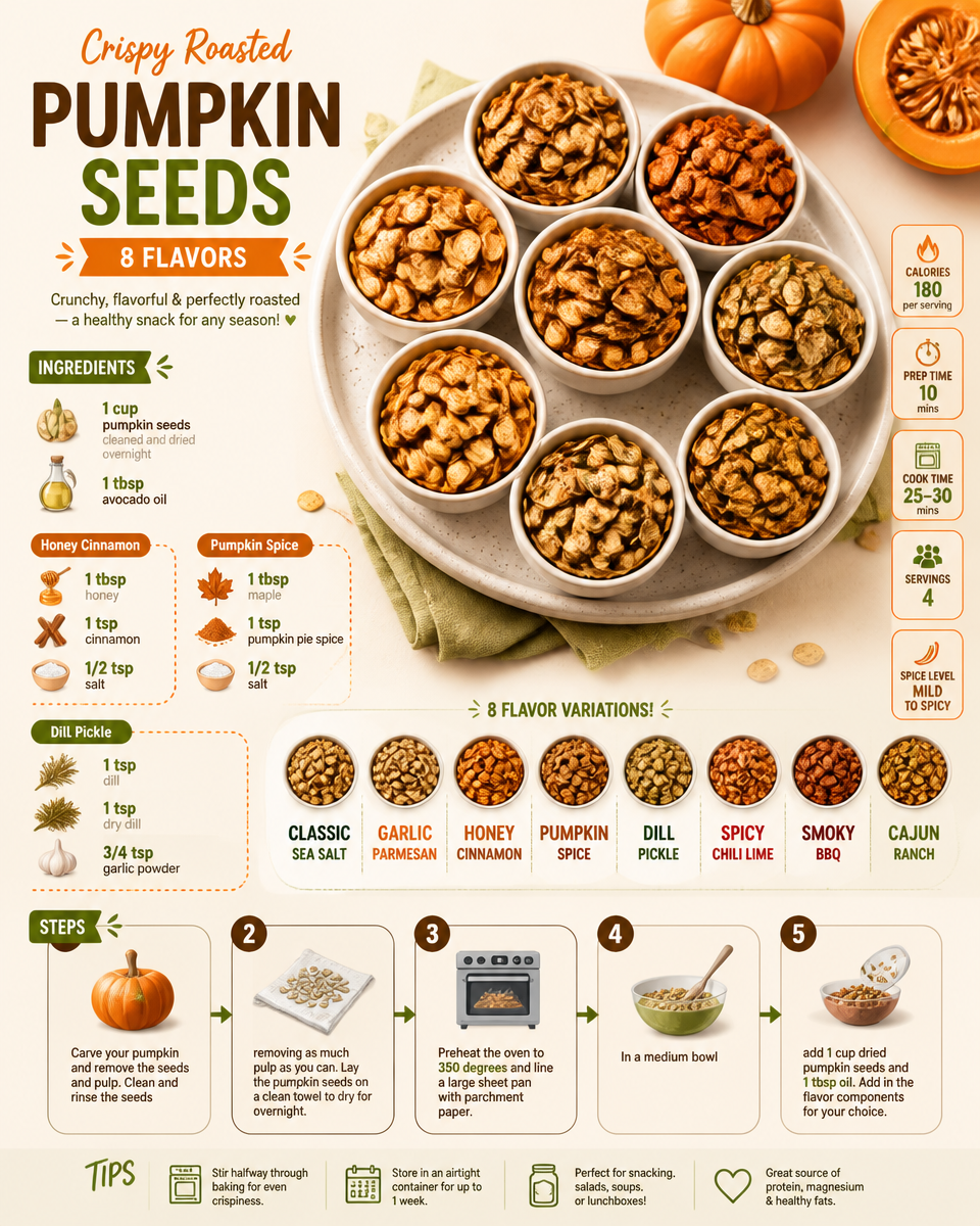 Crispy Roasted Pumpkin Seeds (8 Flavors)
