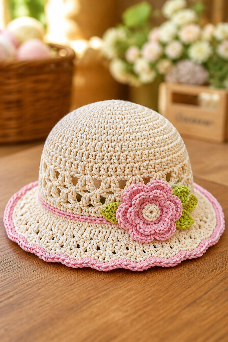 Cute Summer Cotton Crochet Baby Sun Hat Free Pattern