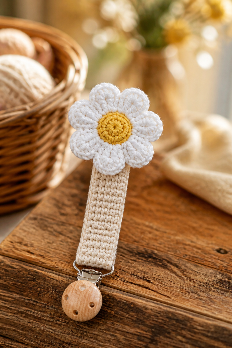 Quick Daisy Flower Crochet Baby Pacifier Clip Pattern