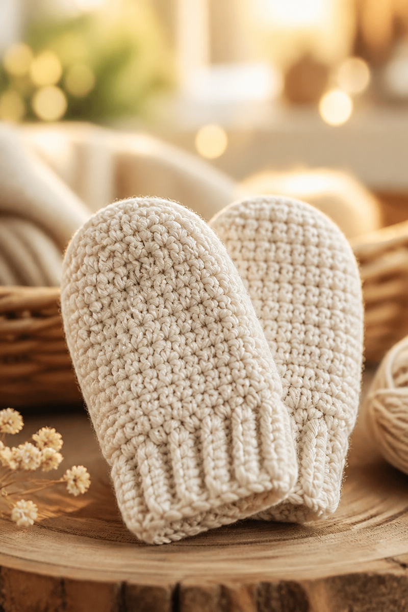 Simple Soft Cotton Crochet Baby Mittens Pattern