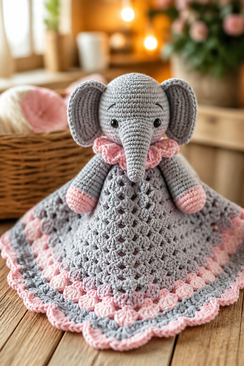 Sweet Crochet Elephant Security Blanket Baby Lovey Pattern