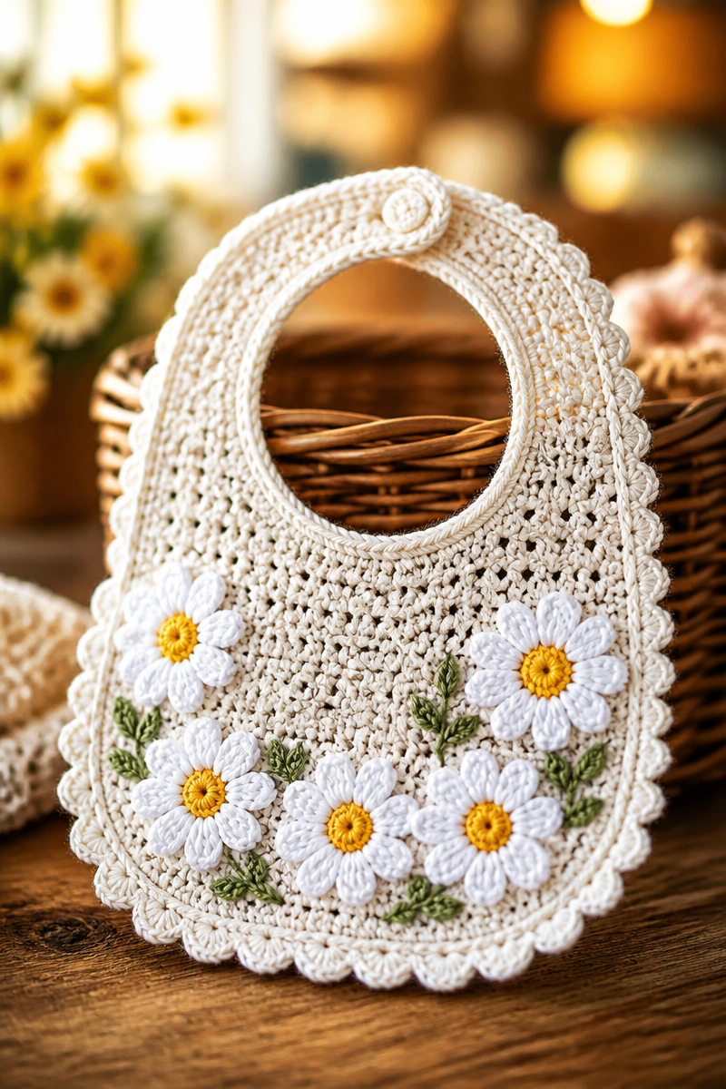 Easy Daisy Flower Crochet Baby Bib Free Pattern