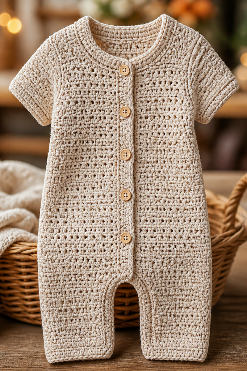 Cute Button Up Crochet Baby Romper Free Pattern