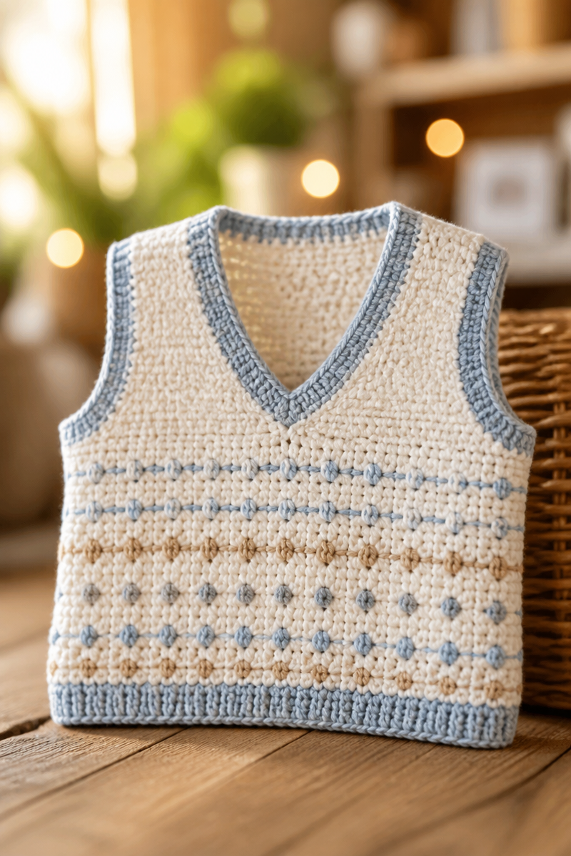 Classic V Neck Crochet Baby Sweater Vest Free Pattern