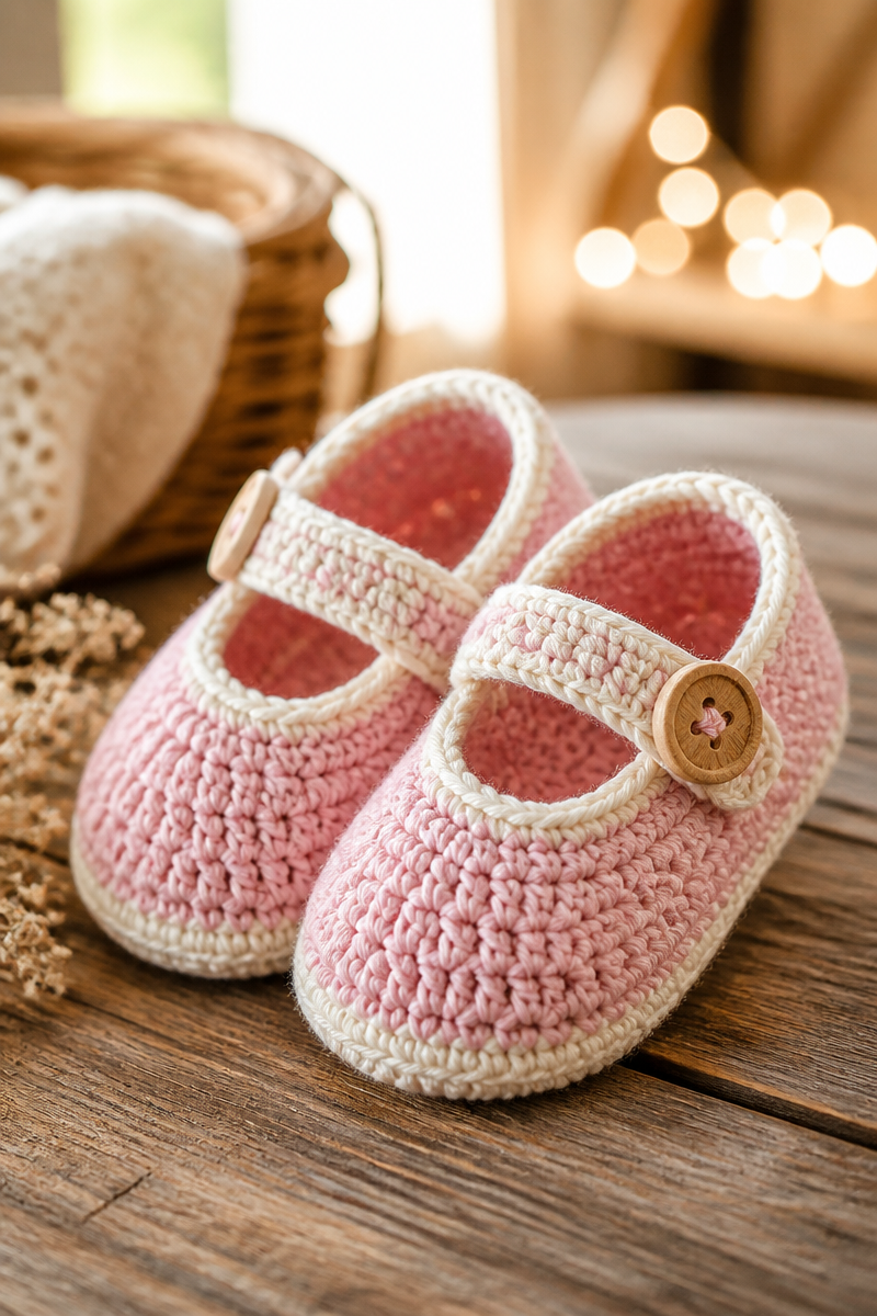 Simple Button Crochet Baby Mary Jane Shoes Pattern