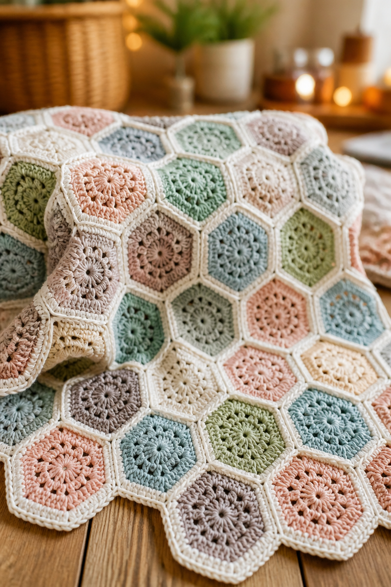 Modern Hexagon Granny Square Crochet Baby Blanket Pattern
