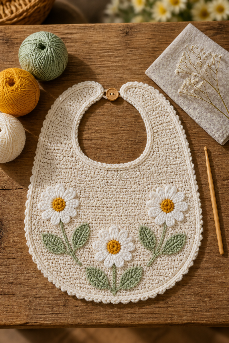 Easy Daisy Flower Crochet Baby Bib Free Pattern