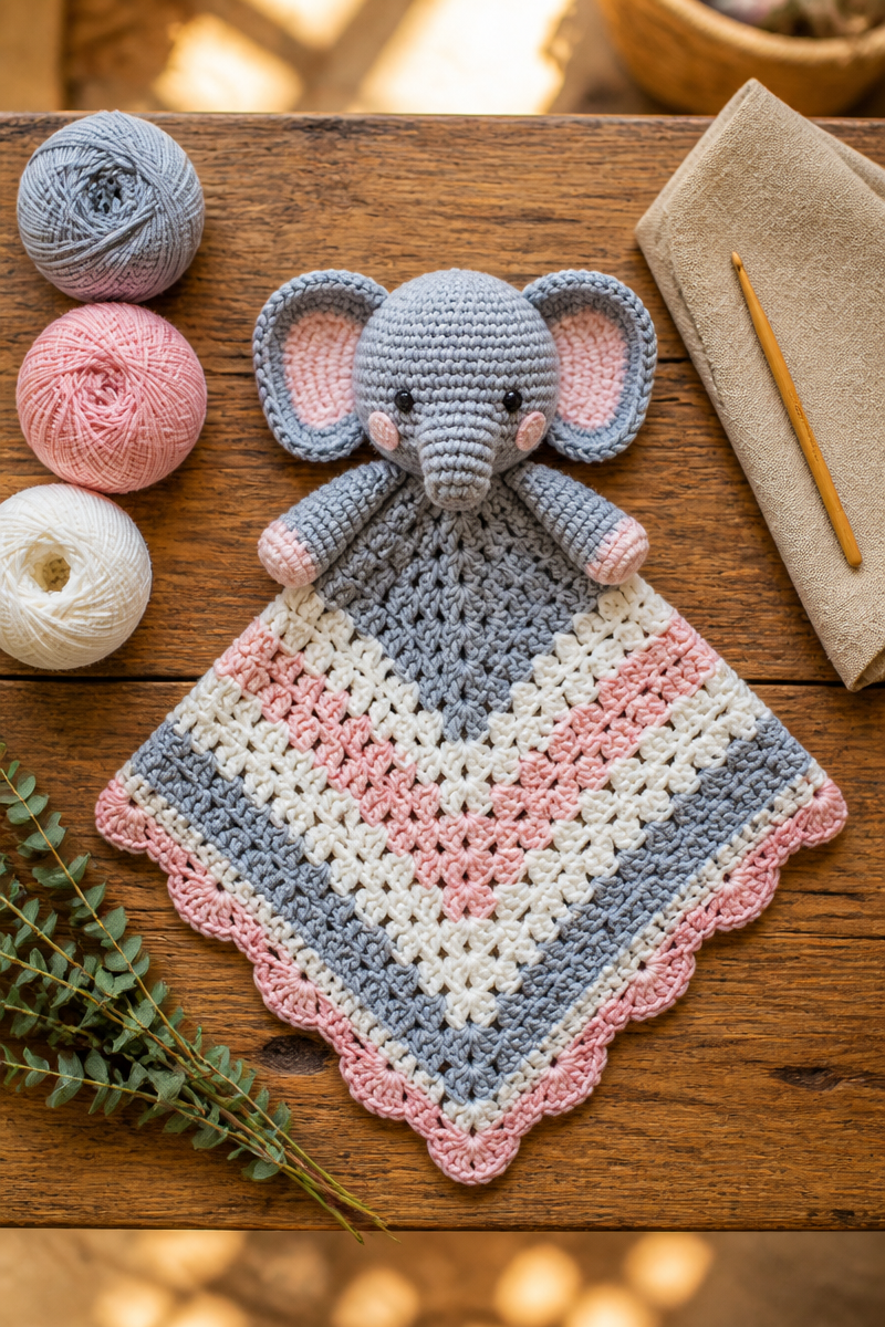 Sweet Crochet Elephant Security Blanket Baby Lovey Pattern