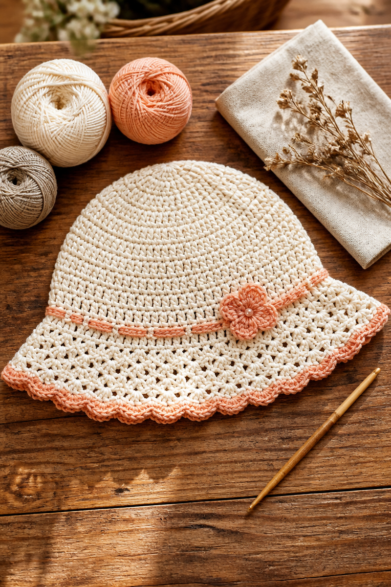 Cute Summer Cotton Crochet Baby Sun Hat Free Pattern