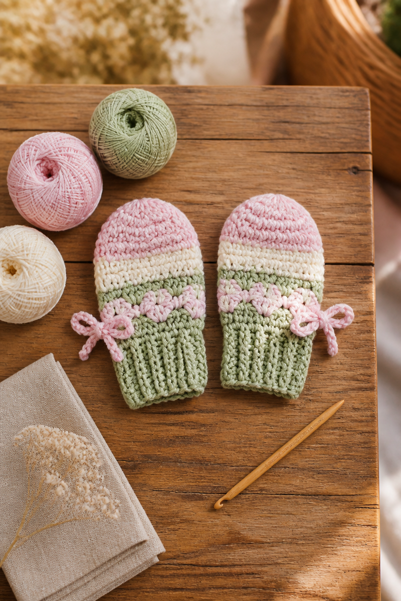 Simple Soft Cotton Crochet Baby Mittens Pattern