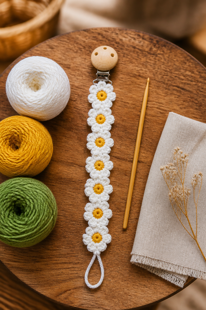 Quick Daisy Flower Crochet Baby Pacifier Clip Pattern
