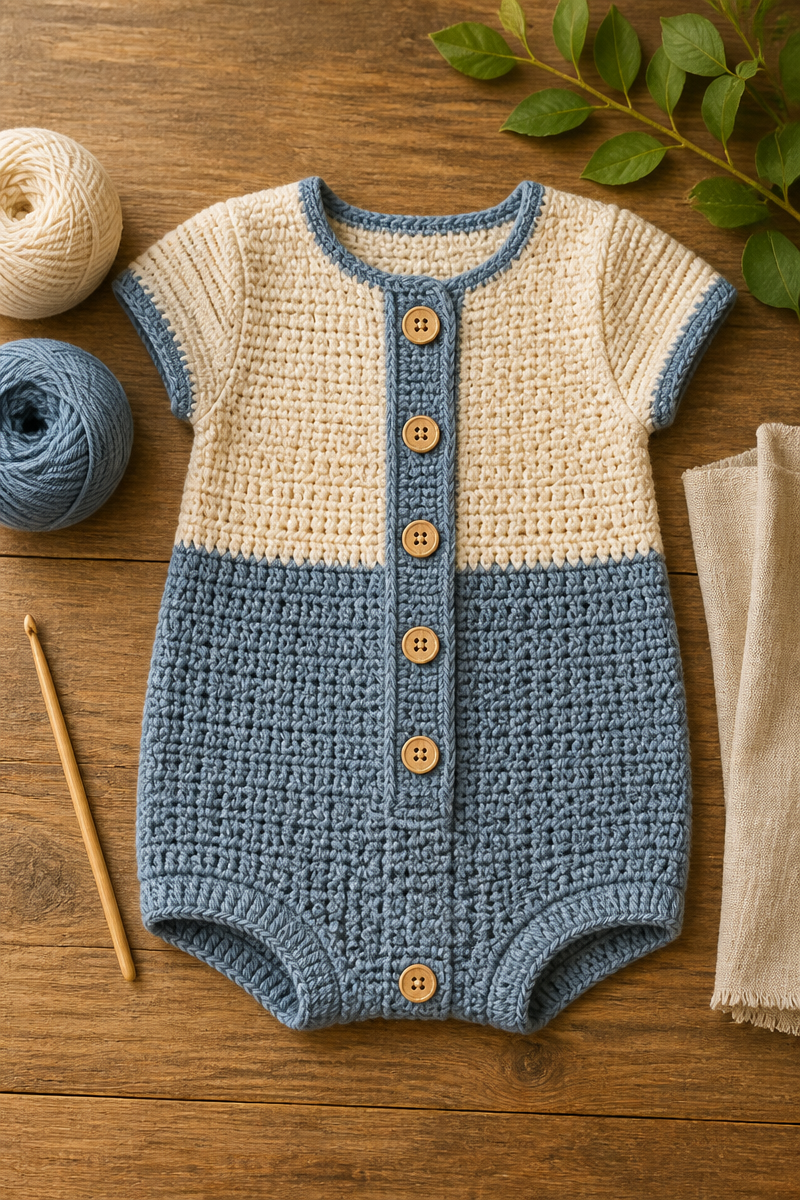 Cute Button Up Crochet Baby Romper Free Pattern