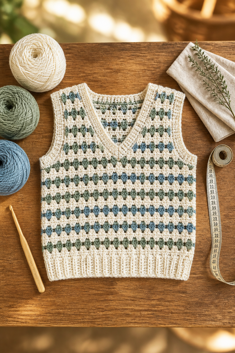 Classic V Neck Crochet Baby Sweater Vest Free Pattern