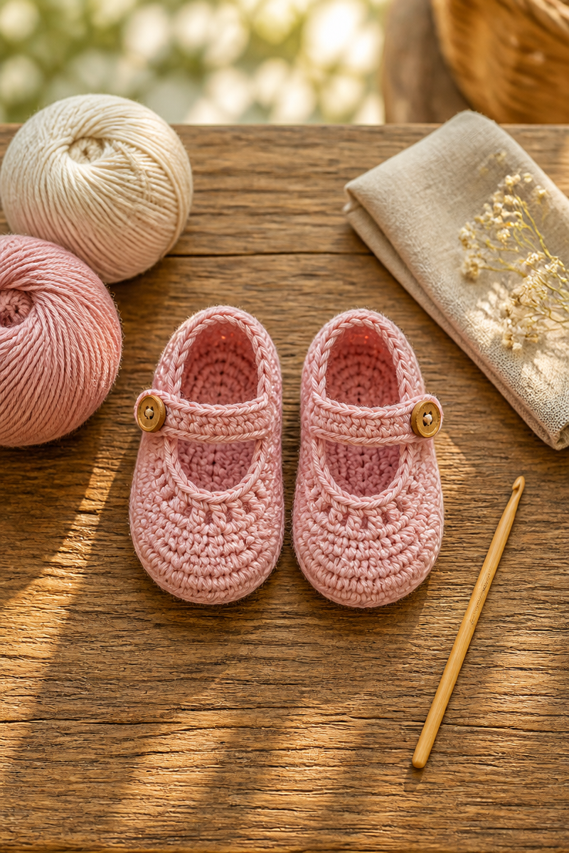 Simple Button Crochet Baby Mary Jane Shoes Pattern