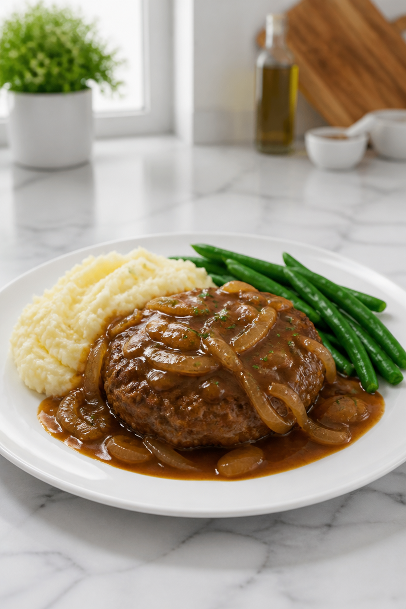 Homestyle Salisbury Steak with Onion Gravy 5 Homestyle Salisbury Steak with Onion Gravy