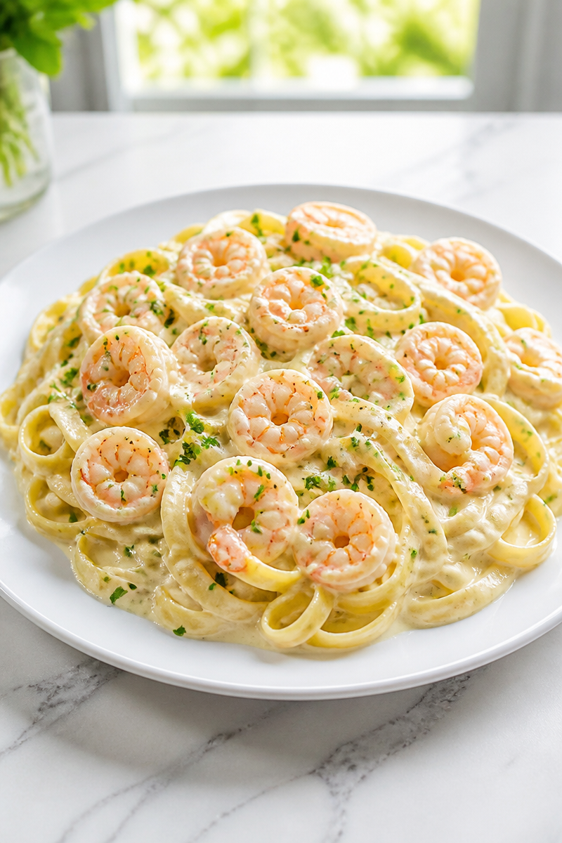Shrimp Fettuccine Alfredo with Creamy Parmesan Sauce