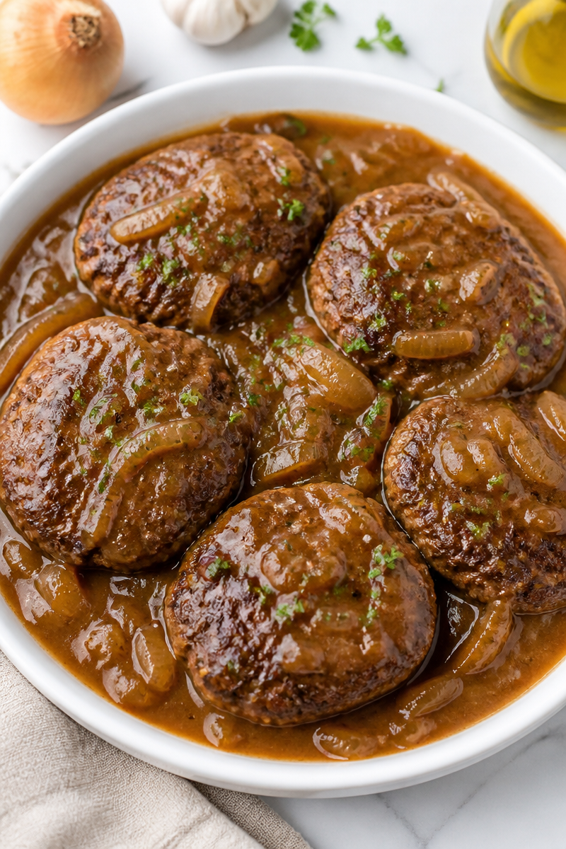 Homestyle Salisbury Steak with Onion Gravy 6 Homestyle Salisbury Steak with Onion Gravy