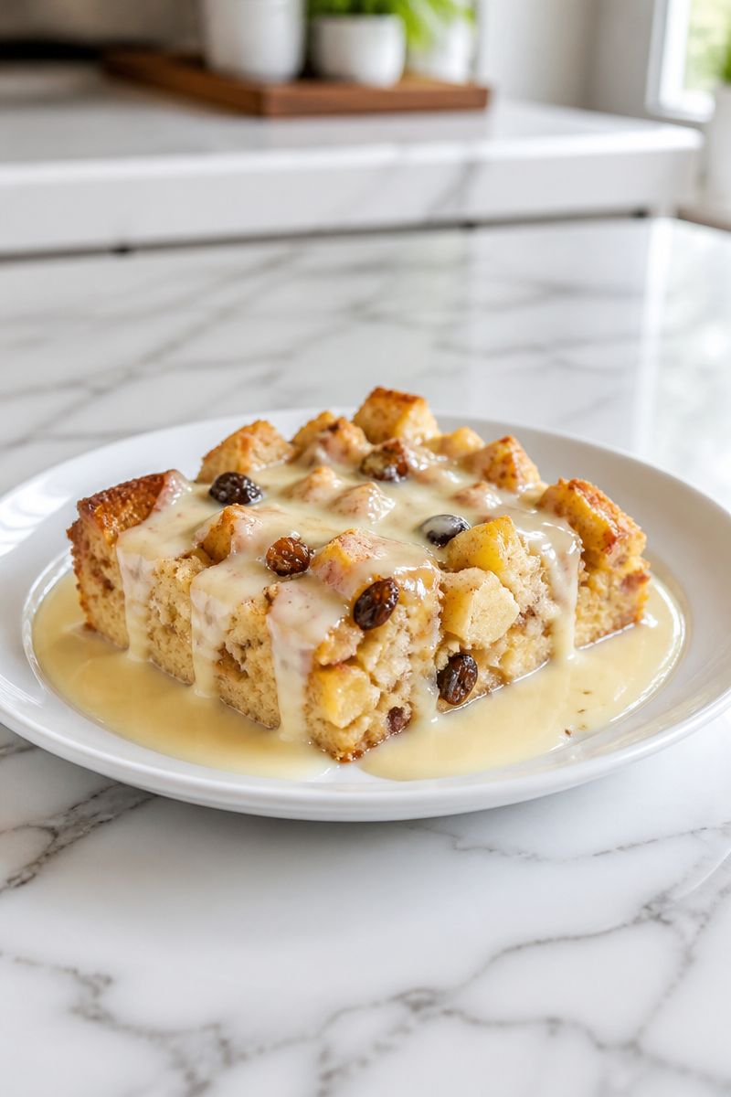 Apple Pie Bread Pudding with Vanilla Sauce