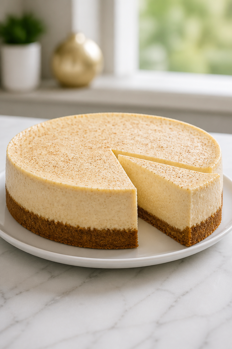 Creamy Eggnog Cheesecake with Gingersnap Crust