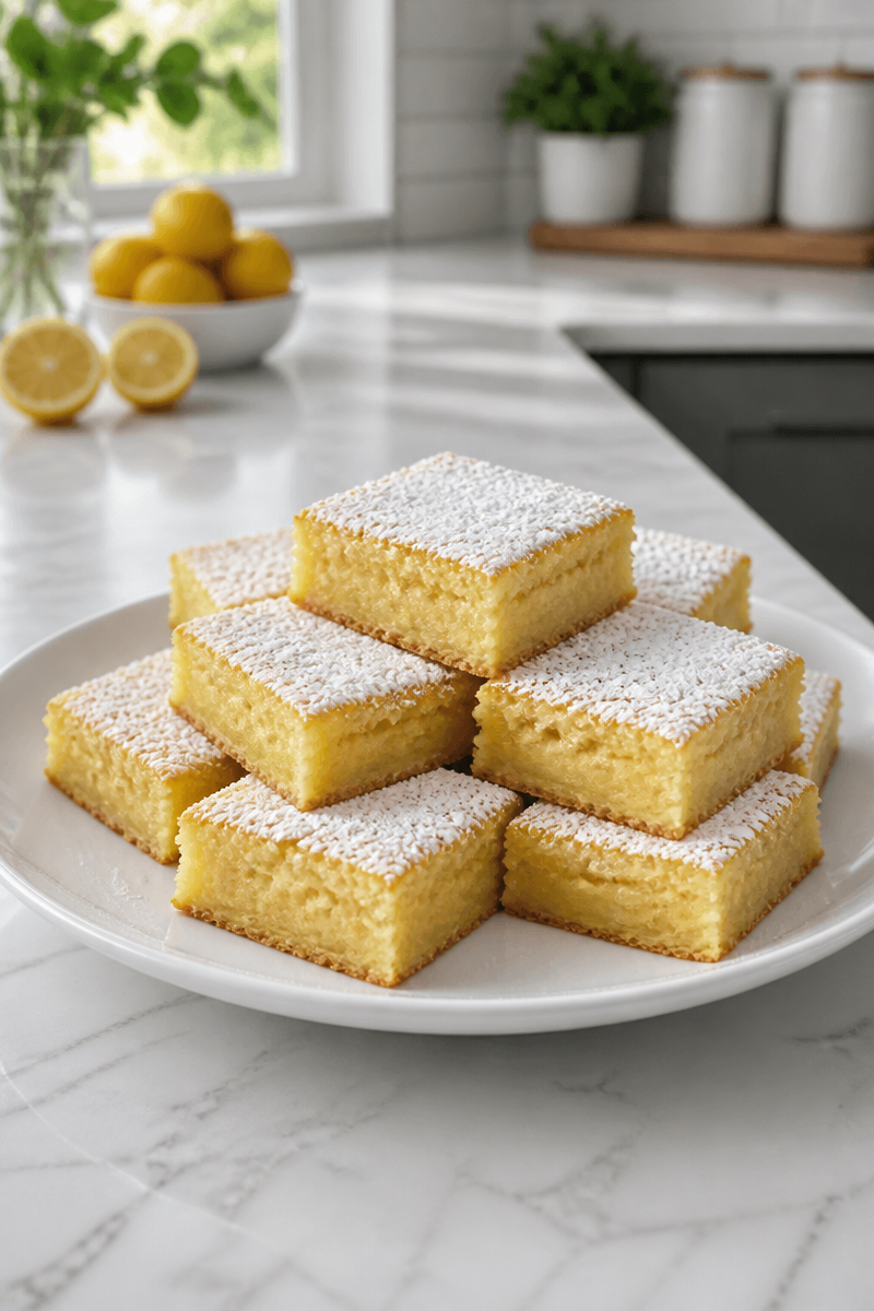 Tangy Lemon Brownies with Powdered Sugar