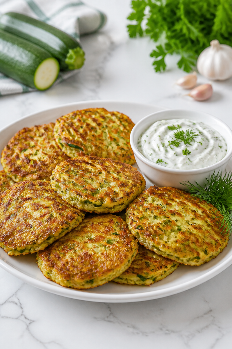Crispy Zucchini Fritters with Garlic Herb Dip