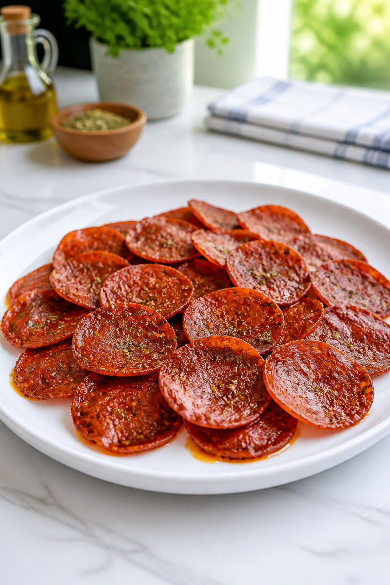 Keto Pepperoni Chips with Italian Seasoning