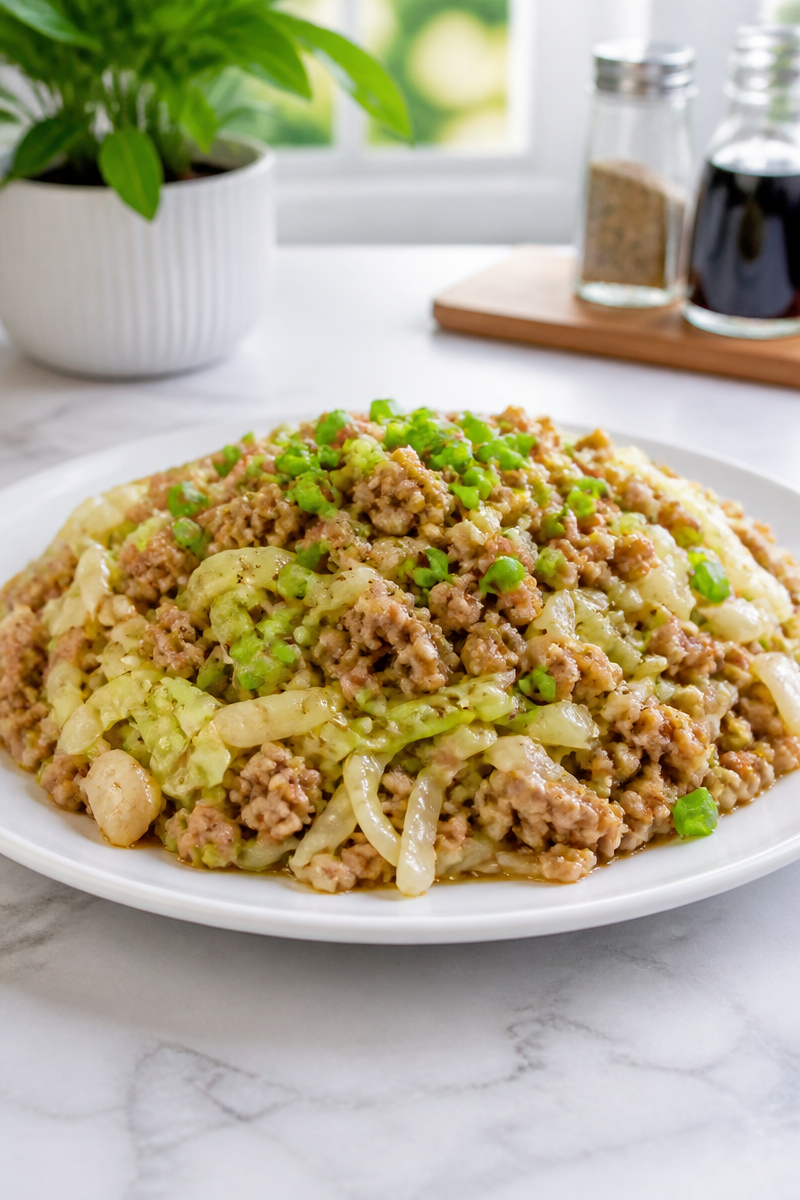 Ground Pork Stir Fry with Cabbage and Ginger