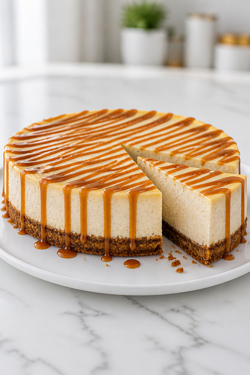 Gingerbread Cheesecake with Caramel Drizzle
