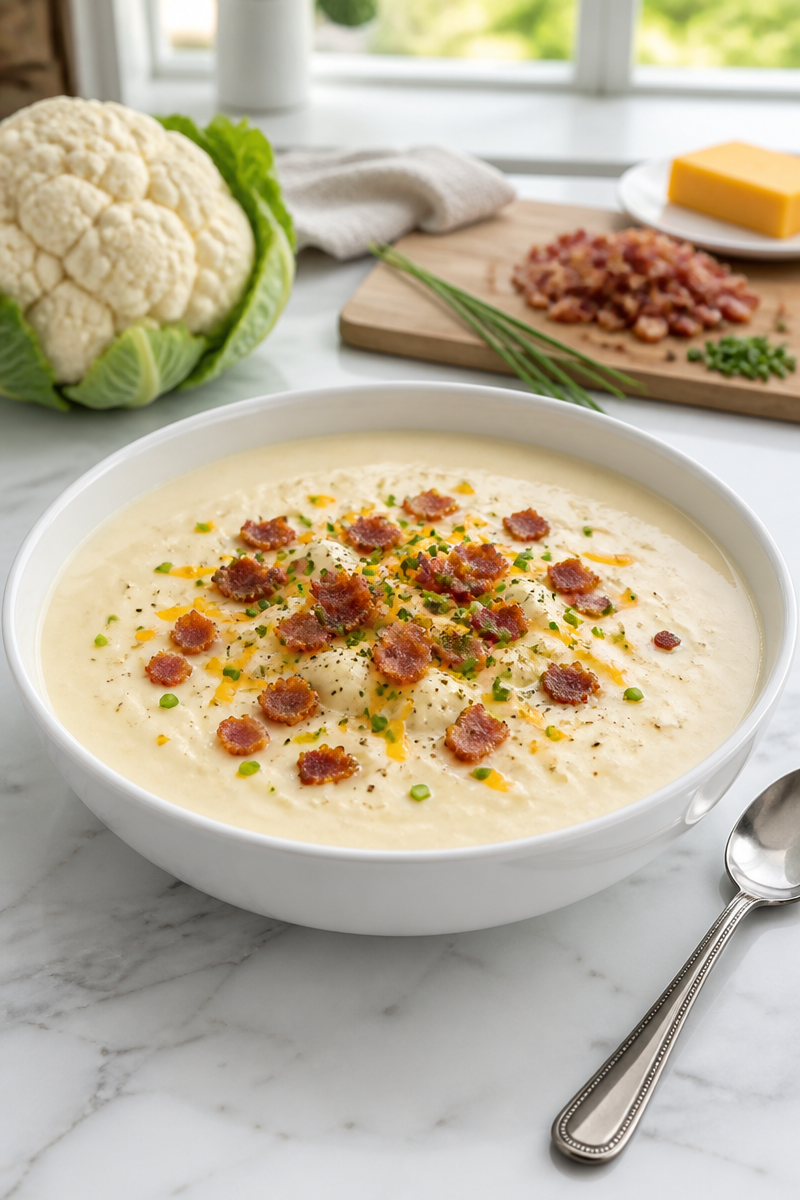 Creamy Cauliflower Cheese Soup with Bacon