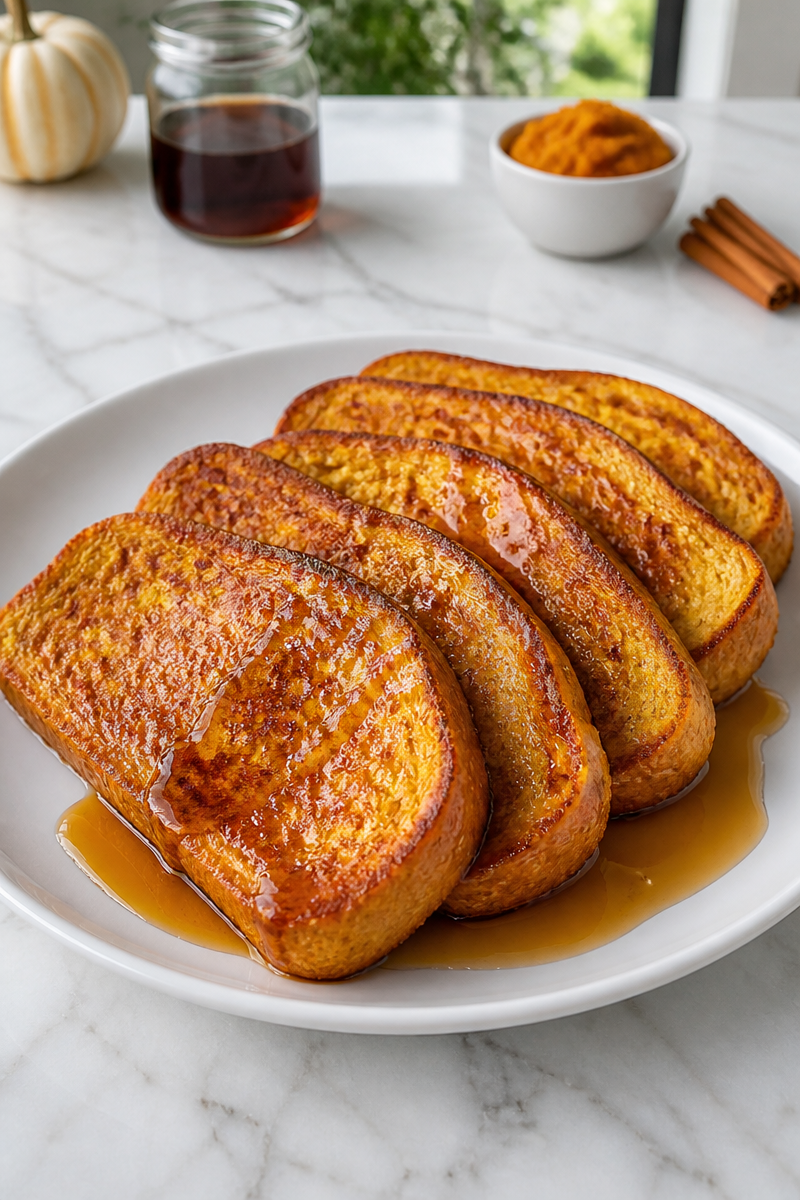 Pumpkin Puree French Toast with Maple Syrup