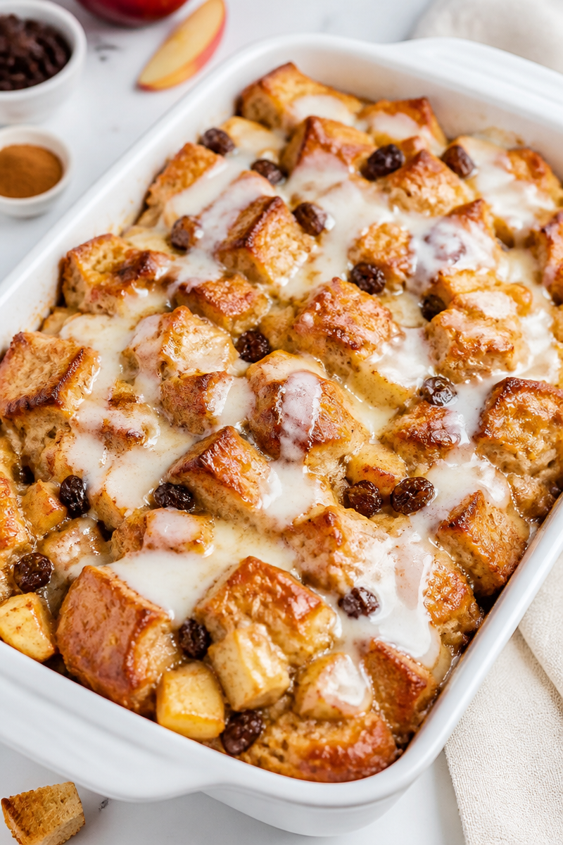 Apple Pie Bread Pudding with Vanilla Sauce