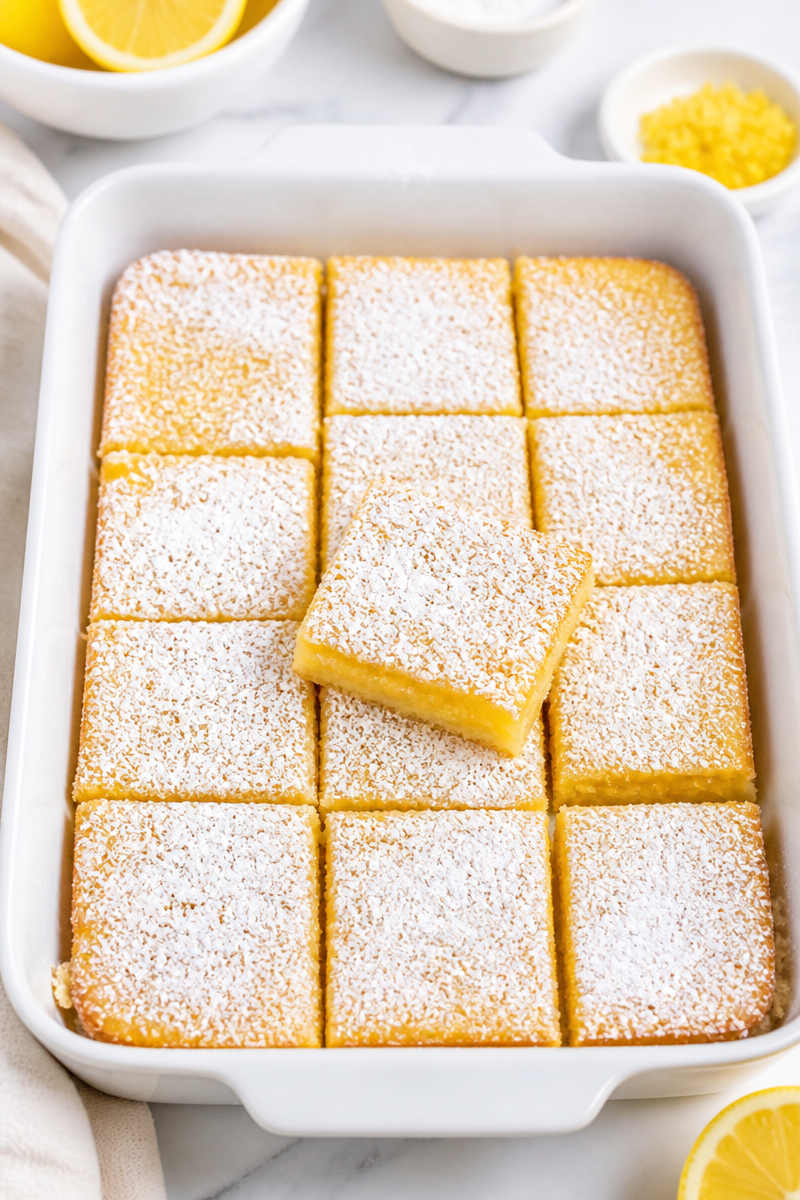 Tangy Lemon Brownies with Powdered Sugar