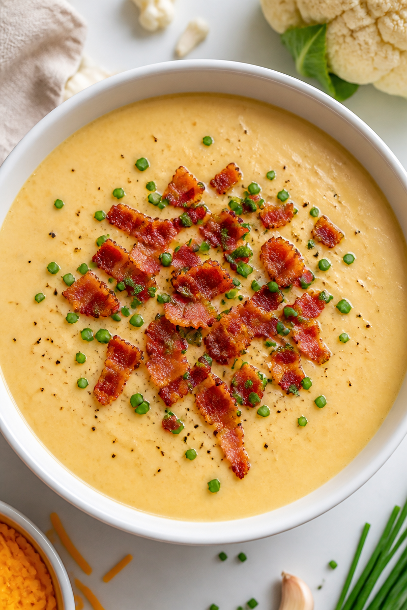 Creamy Cauliflower Cheese Soup with Bacon