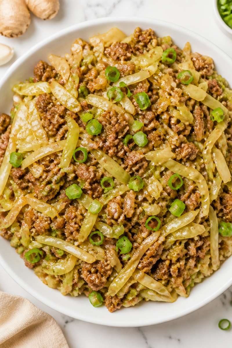 Ground Pork Stir Fry with Cabbage and Ginger