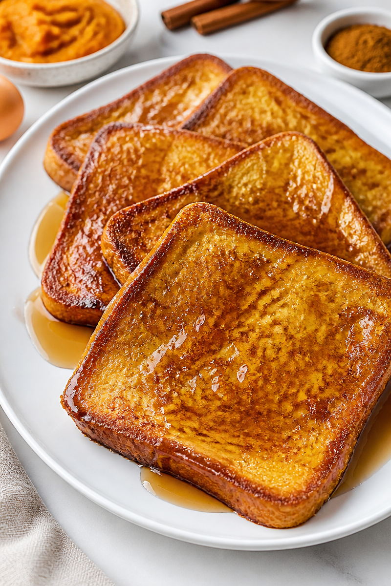 Pumpkin Puree French Toast with Maple Syrup