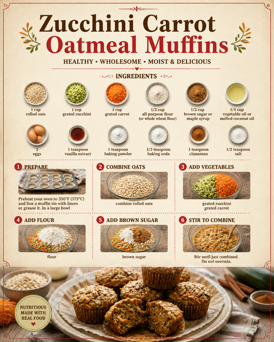 Zucchini Carrot Oatmeal Muffins
