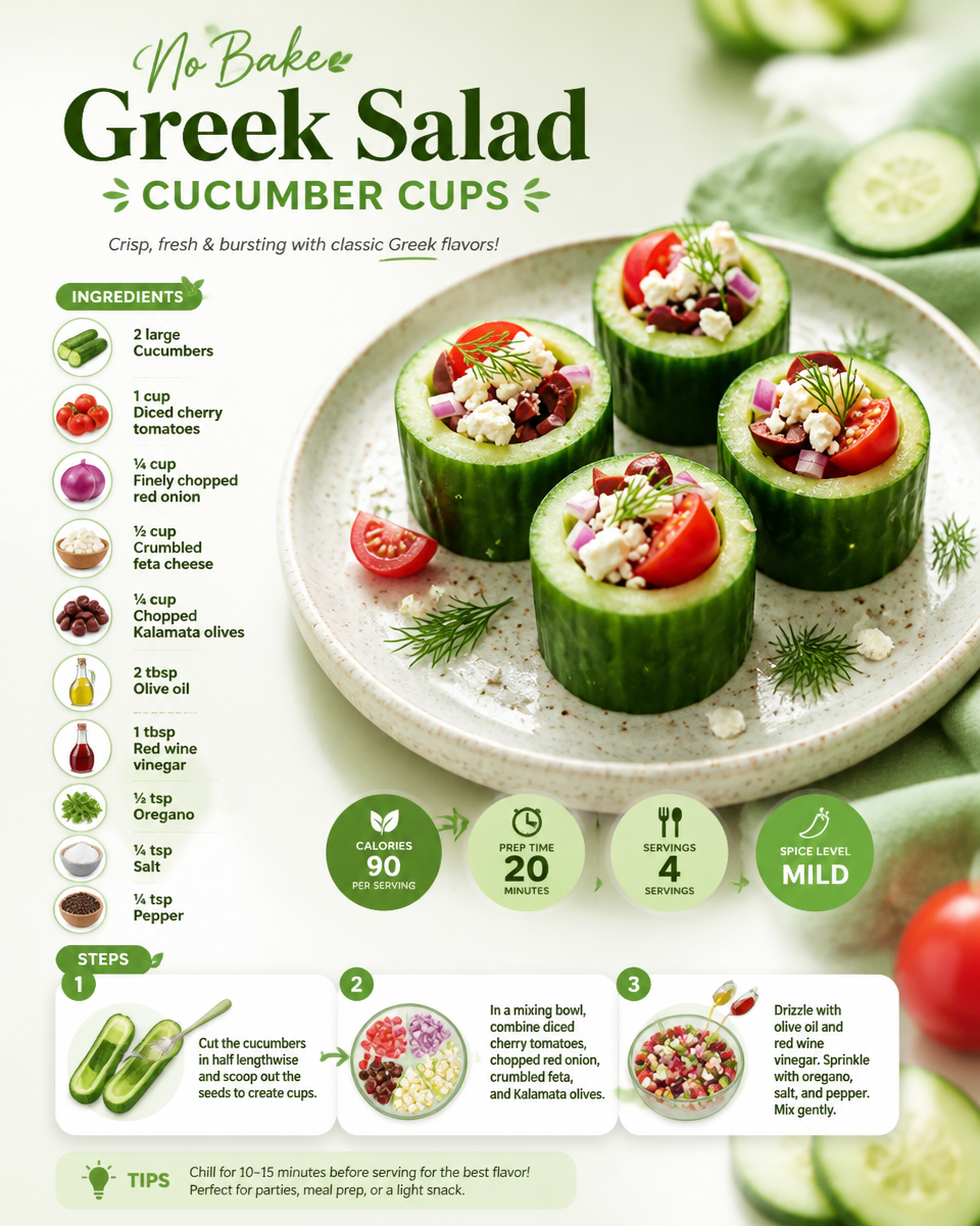 No Bake Greek Salad Cucumber Cups
