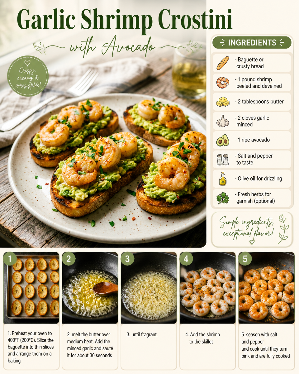 Garlic Shrimp Crostini with Avocado