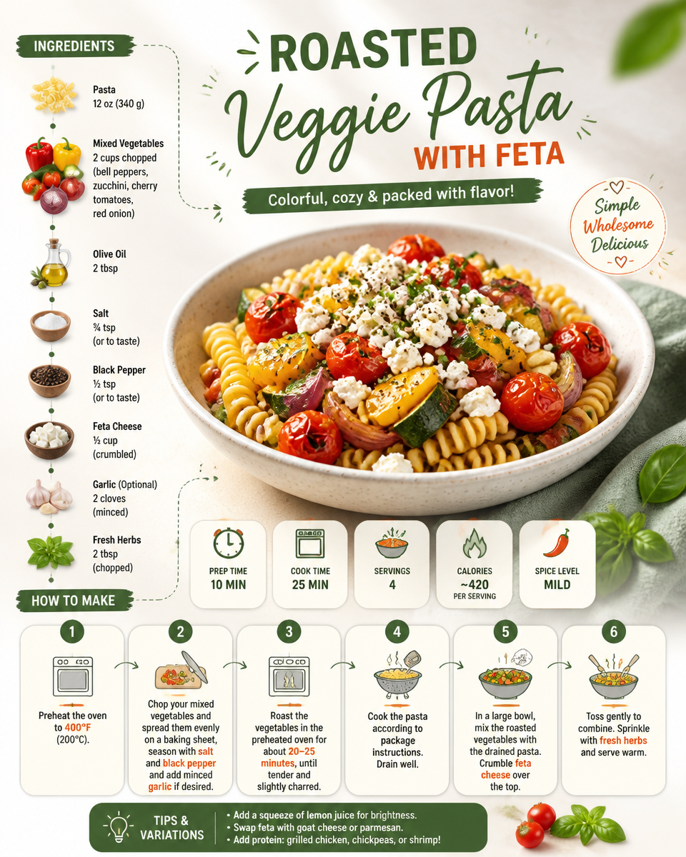Roasted Veggie Pasta with Feta