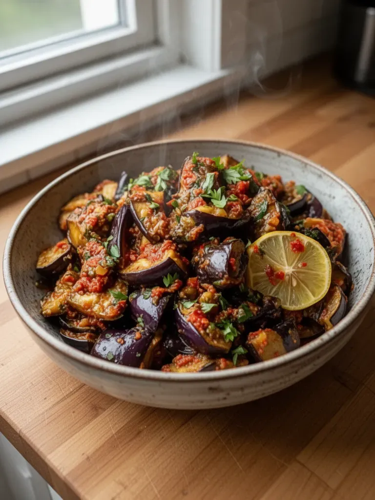 Tunisian Eggplant Salad with Fiery Harissa Kick