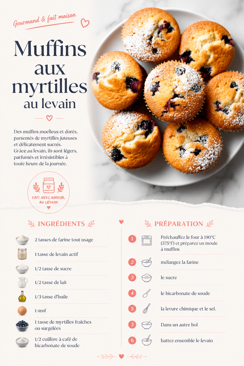 Muffins aux myrtilles au levain