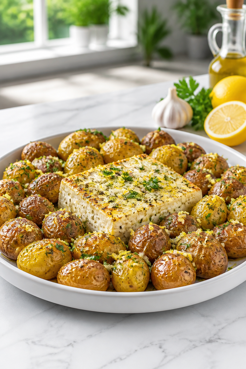 Baked Feta Potatoes with Lemon and Garlic Butter