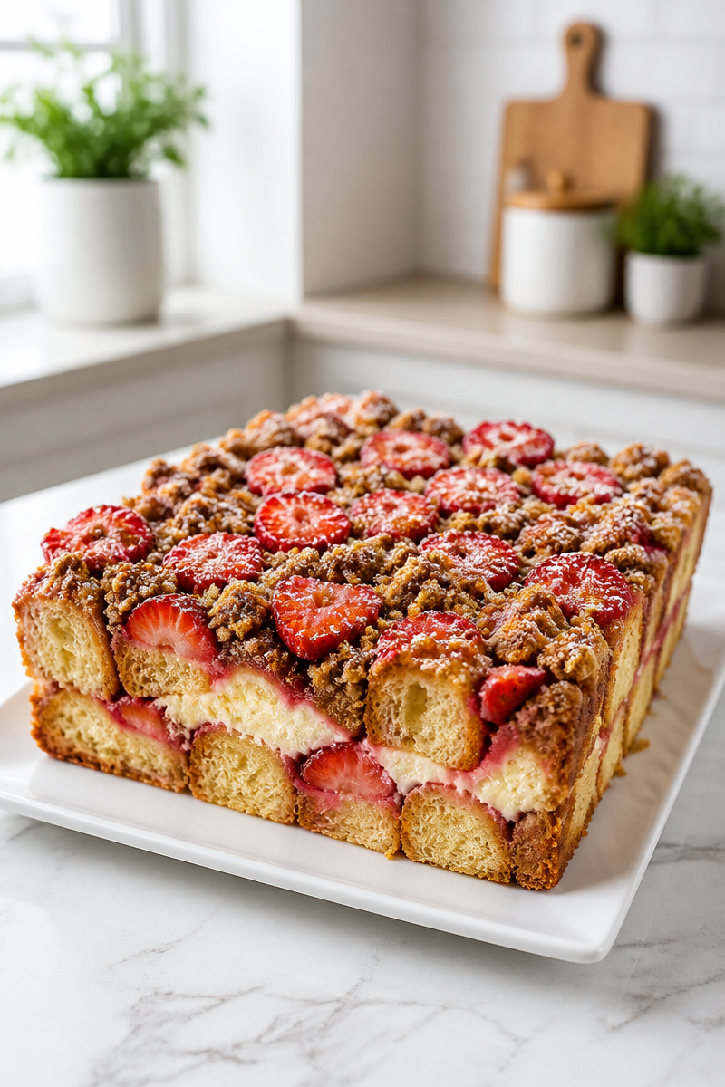 Baked Strawberry Cheesecake French Toast Bake with Streusel