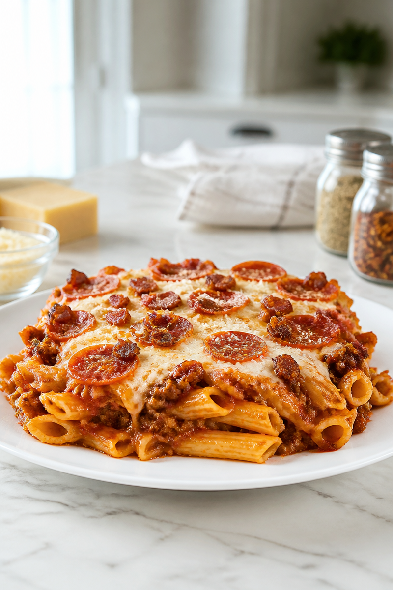 Ultimate Meat Lovers Pizza Casserole with Bacon and Pepperoni