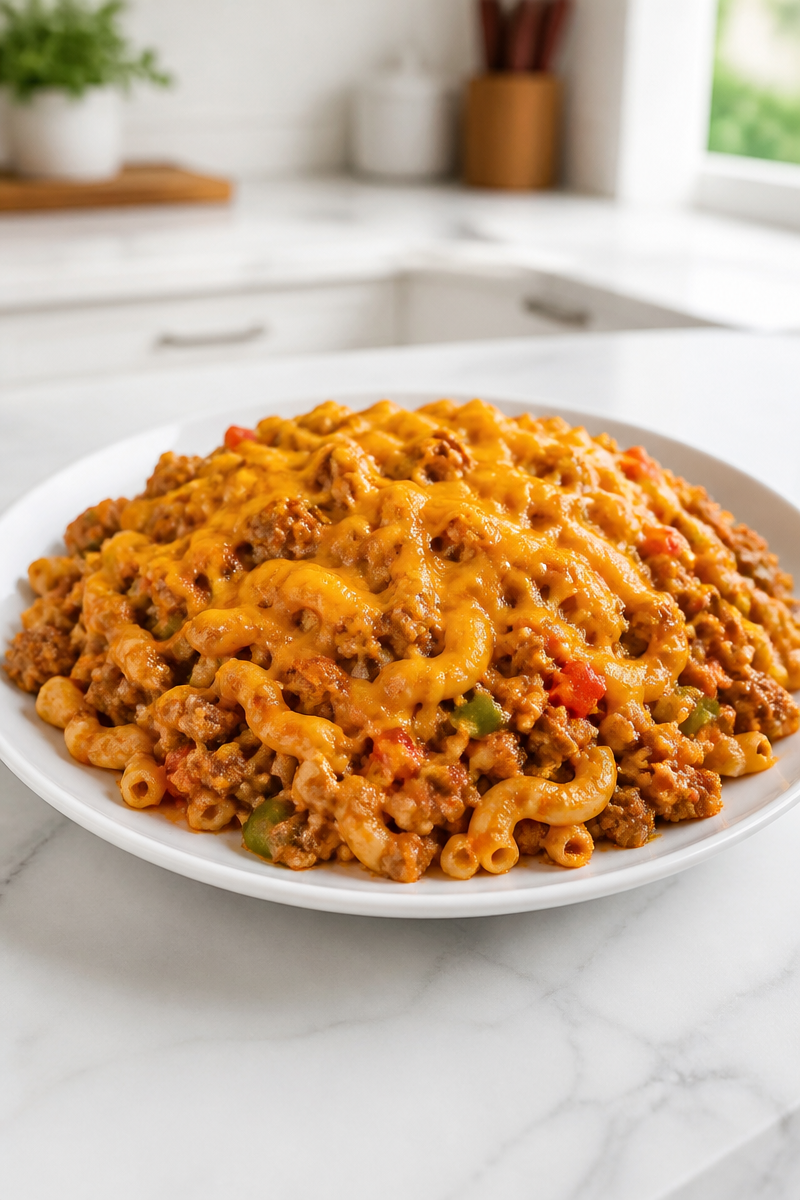 30-Minute Sloppy Joe Ground Turkey Casserole with Cheddar