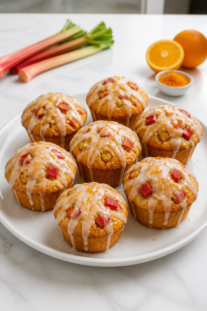 Upside Down Rhubarb Muffins with Orange Zest Glaze