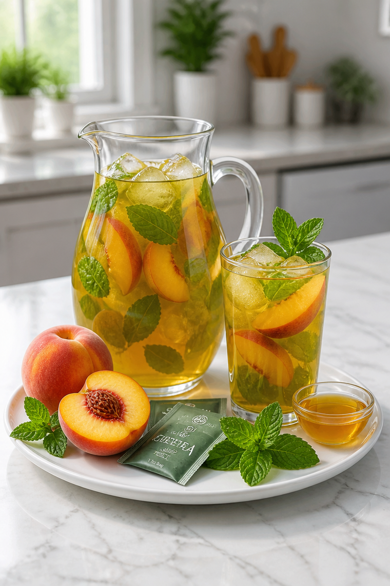 Refreshing Iced Green Tea with Peach and Mint