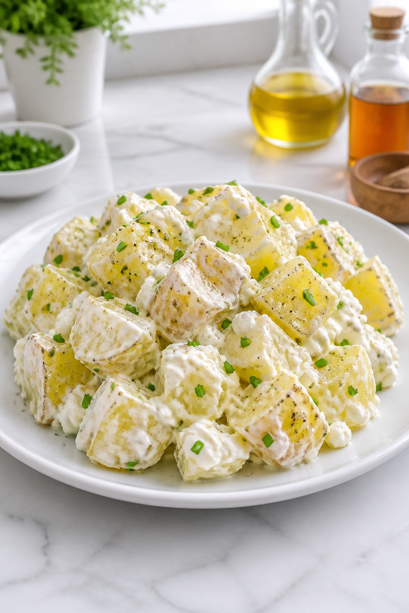 High Protein Potato Salad with Cottage Cheese and Chives